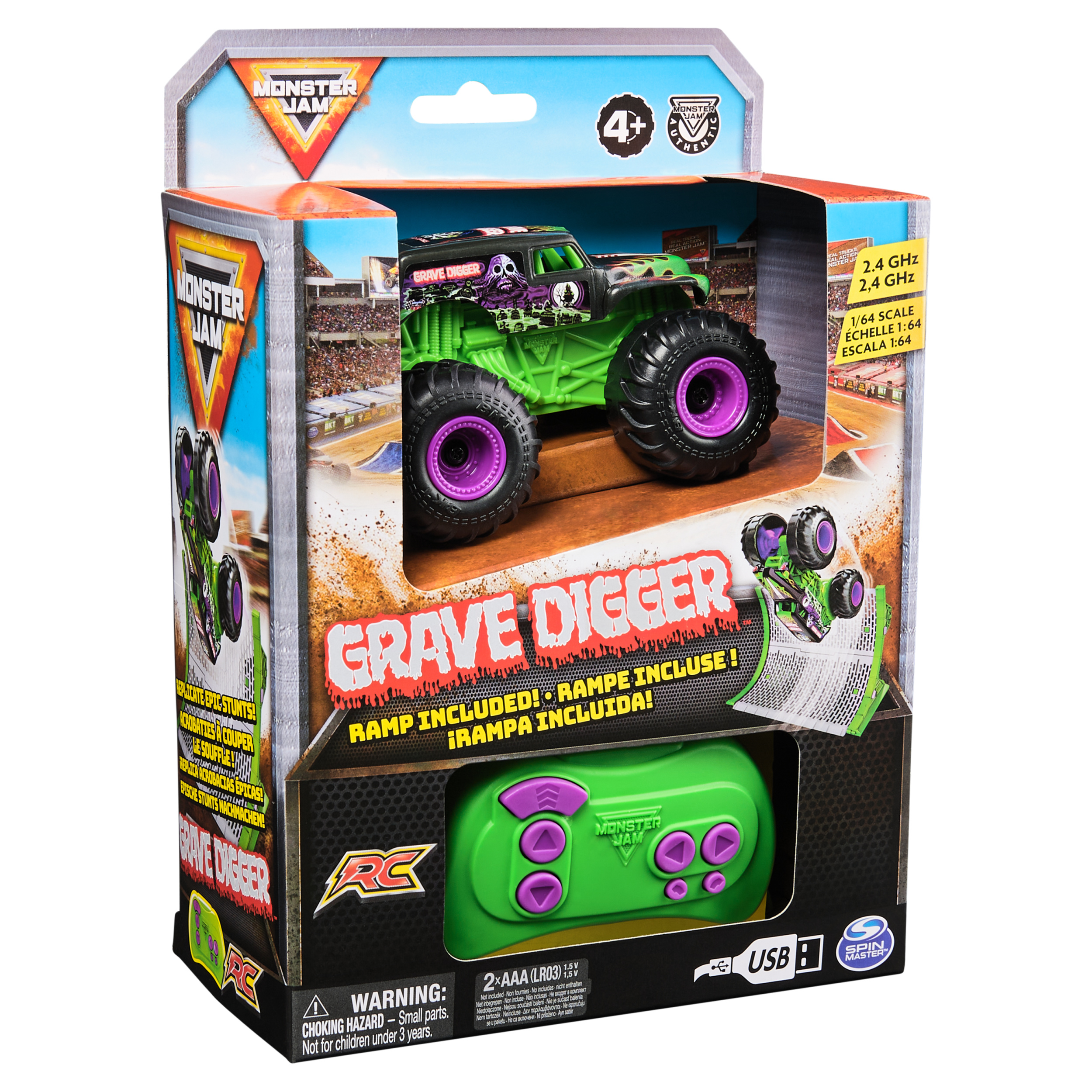 Monster Jam Official Grave Digger Remote Control Monster Truck 1 64 Scale Includes Ramp RC Cars Kids Toys for Boys and Girls Ages 4 and up Spin Master