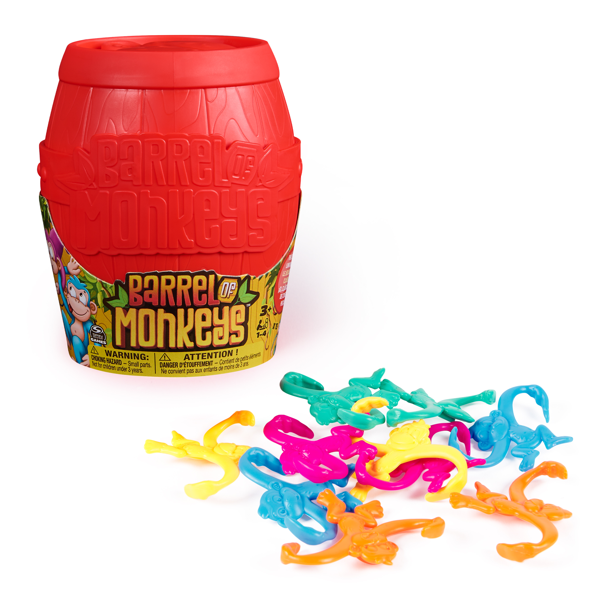 Barrel of Monkeys New Look for the Retro Linking Family Game Preschool Games Classic Games Games for Family Game Night For Ages 3 Spin Master