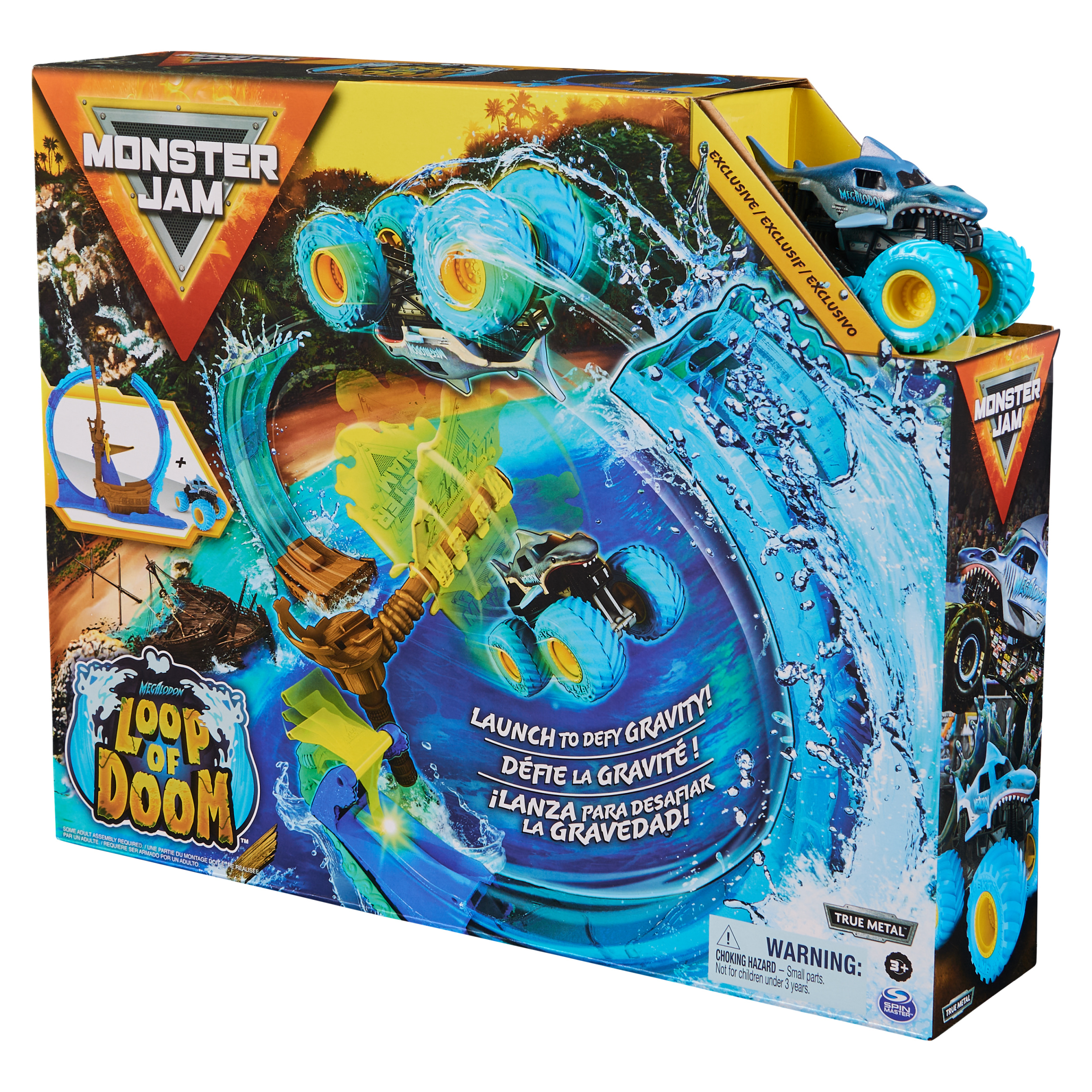 Monster Jam Megalodon Loop of Doom Stunt Playset with Exclusive 1 64 Scale Die Cast Monster Truck for Kids Toys for Boys Ages 3 and up Spin Master