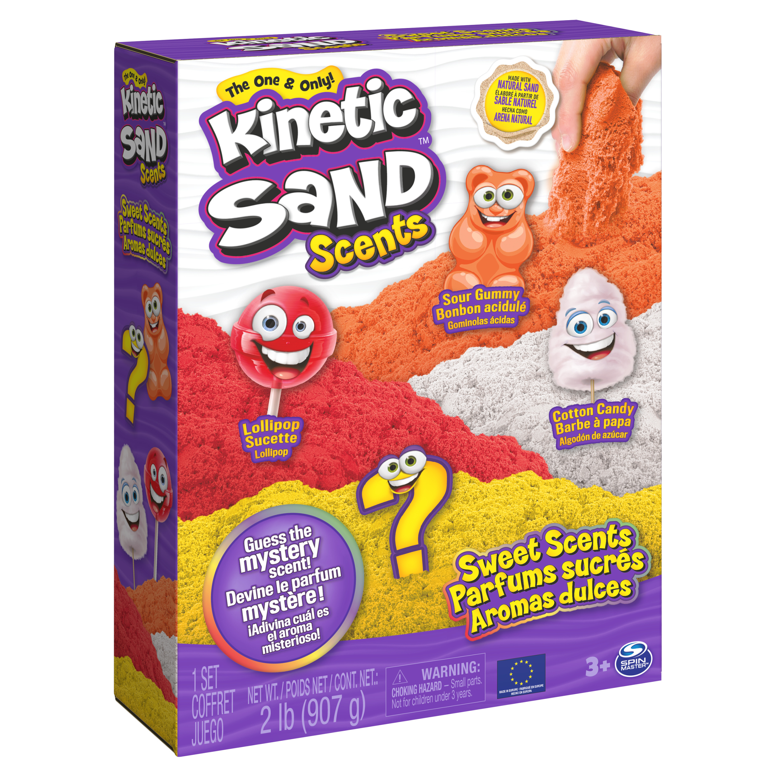 Kinetic Sand Sweet Scents 4 Pack with 2lb of Sour Gummy Lollipop Cotton Candy and Mystery Scented Sand Play Sand Sensory Toys for Kids Aged 3 and Up Spin Master