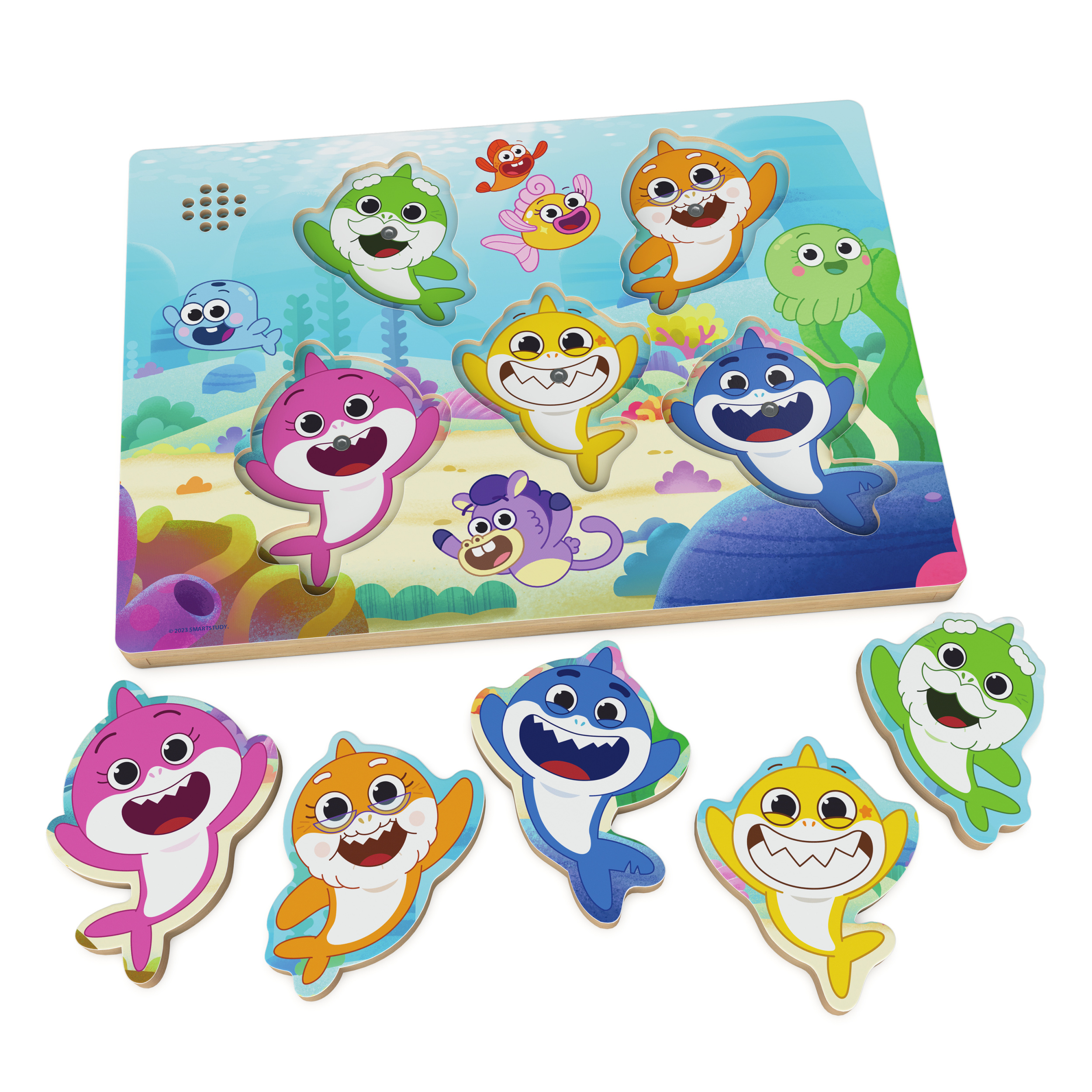 Pinkfong Baby Shark Chunky Musical Wood Sound Puzzle Plays Baby Shark Song for Families and Kids Ages 3 and up Spin Master