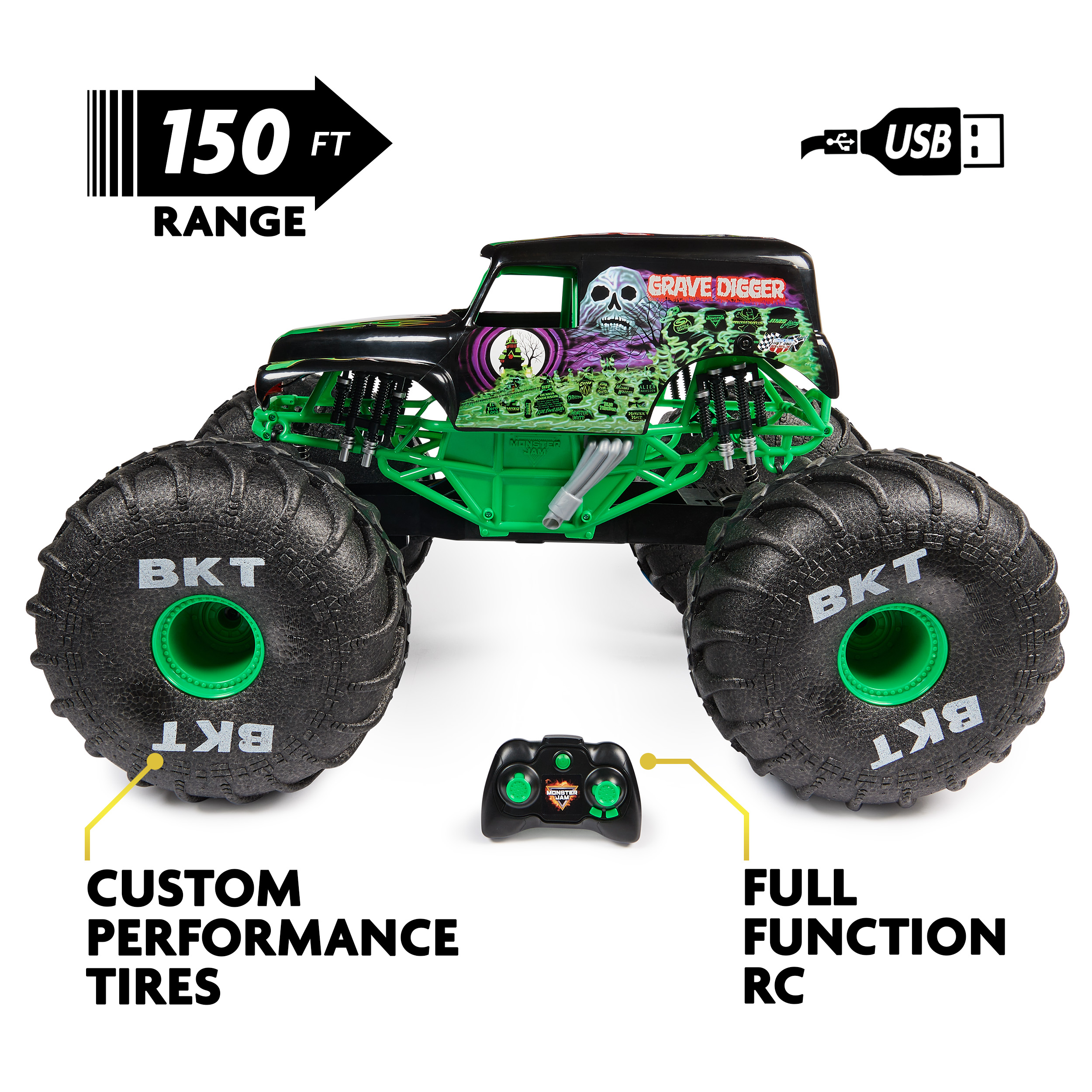 Monster Jam Official Mega Grave Digger All Terrain Remote Control Monster Truck Over 2 Ft. Tall 1 6 Scale Kids Toys for Boys and Girls Ages 4 6 Spin Master