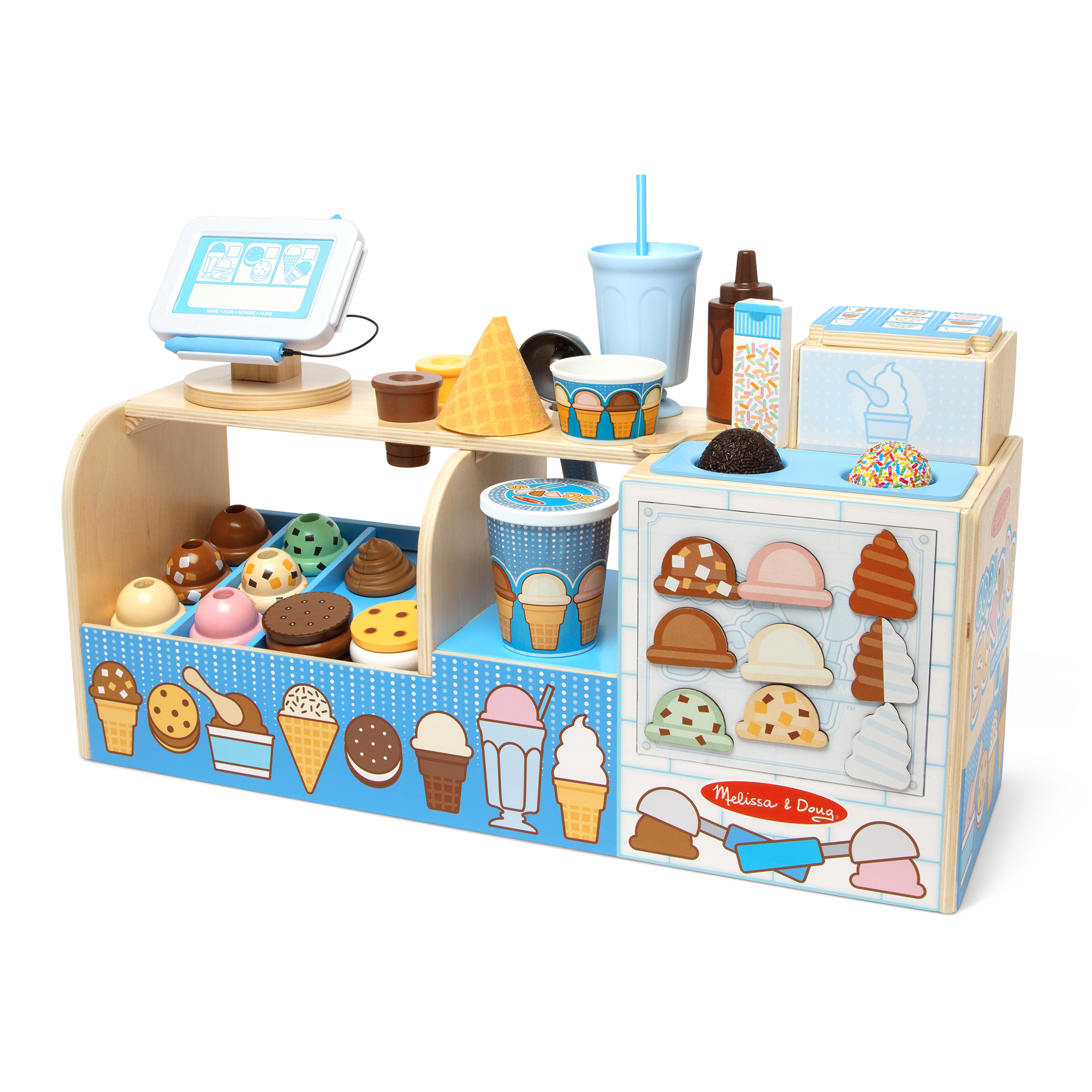 Melissa Doug Cool Scoops Ice Creamery Wooden Counter with Play Food Preschool Toy FSC Certified Spin Master