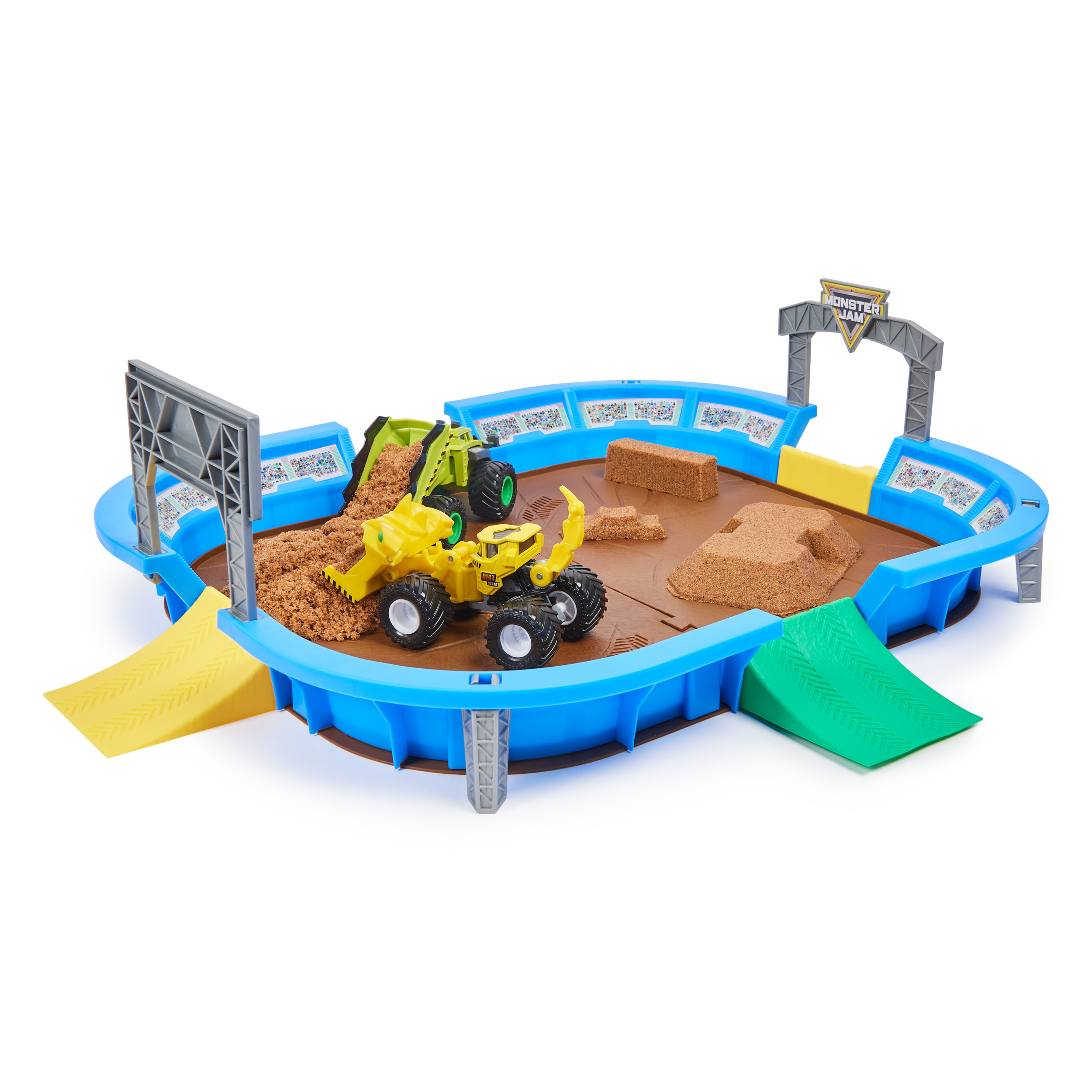 Monster Jam Monster Dirt Arena 25 Inch Playset with 2lbs of Monster Dirt and 2 Exclusive Dirt Squad Monster Jam Truck Gifts for Kids Ages 3 Spin Master