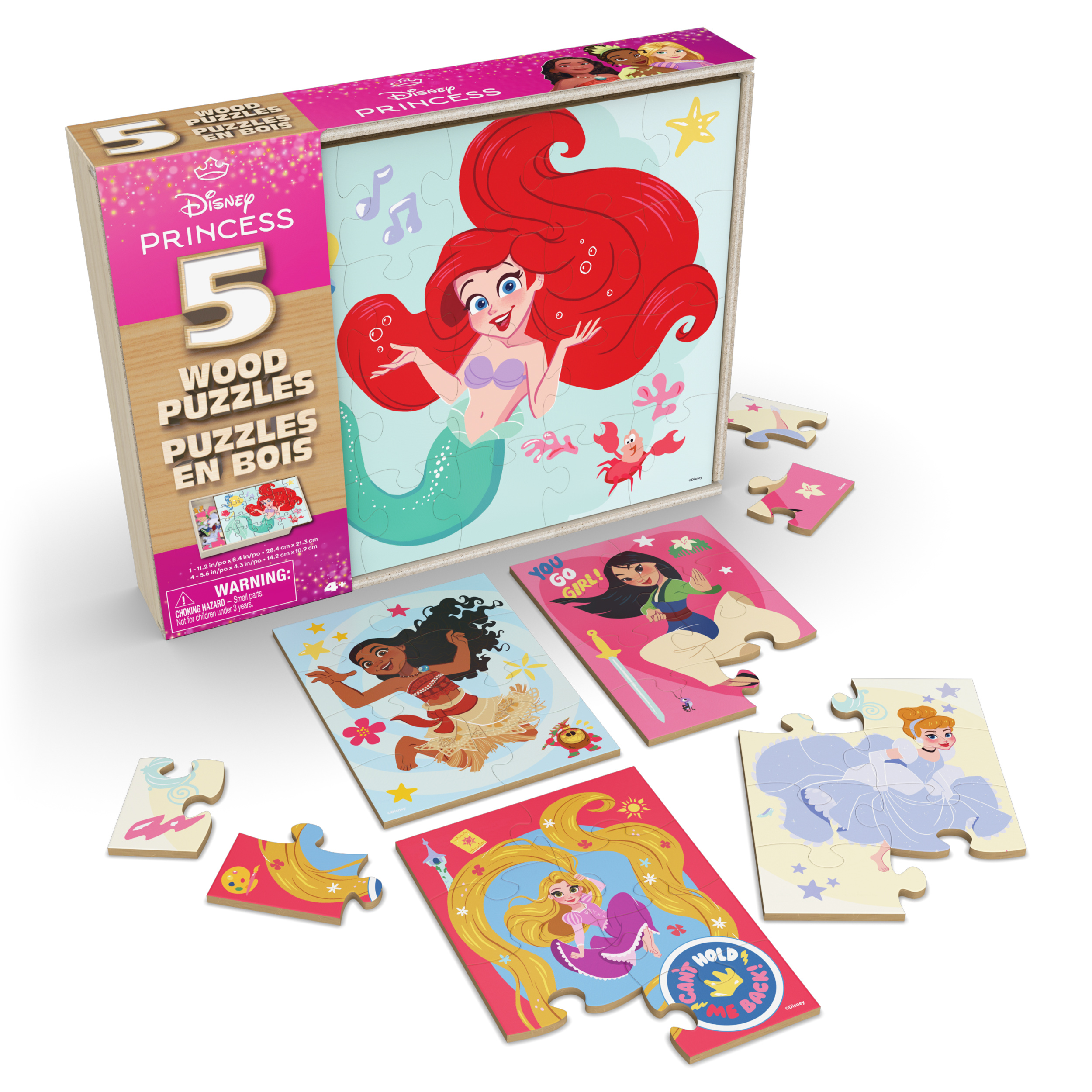 Disney Princess 5 Pack of wood Jigsaw Puzzles for Families Kids and Preschoolers Ages 3 and Up Spin Master